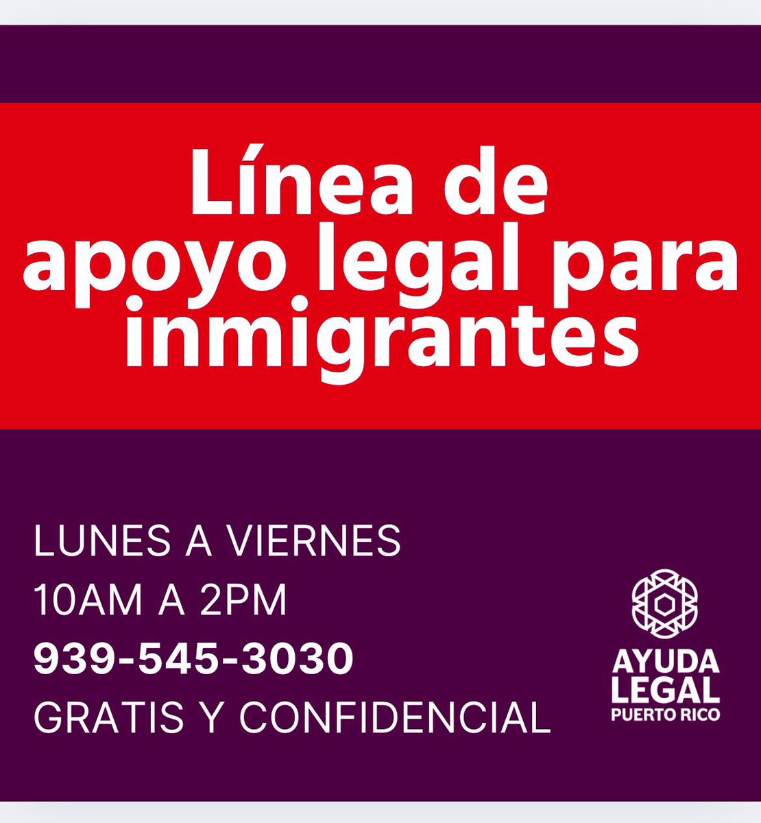 Favor compartir.

Logramos establecer una linea telefónica provisional de apoyo legal para inmigrantes. Inicialmente, operará de lunes a viernes de 10am a 2pm, sujeta a extender servicio según recursos y necesidad. La atenderán personas abogadas de inmigración, que ofrecerán
