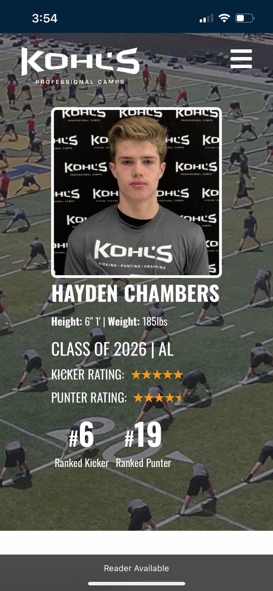 Hayden Chambers (@haydenchambe13) on Twitter photo I’m excited to say I’m officially a 5⭐️and the #6 kicker in the nation!! I’m ranked as the #19 punter as well!
<a href="/OneOnOneKicking/">OneOnOne Kicking Camps🏈</a>
<a href="/_Mike_McCabe/">Coach Mike McCabe</a>
@coachmajewski
<a href="/CoachCliffOdom/">Cliff Odom</a>
<a href="/CoachPaxMonty/">Paxton Montgomery</a>
<a href="/coachtfountain/">Tanner Fountain</a>
<a href="/CoachSFountain/">Scott Fountain</a>
@coachKLars
<a href="/CoachOlivo/">Brock Olivo</a>
@coachschwettman
<a href="/CoachJCros/">Jeff Crosby</a> I’m excited to say I’m officially a 5⭐️and the #6 kicker in the nation!! I’m ranked as the #19 punter as well!
<a href="/OneOnOneKicking/">OneOnOne Kicking Camps🏈</a>
<a href="/_Mike_McCabe/">Coach Mike McCabe</a>
@coachmajewski
<a href="/CoachCliffOdom/">Cliff Odom</a>
<a href="/CoachPaxMonty/">Paxton Montgomery</a>
<a href="/coachtfountain/">Tanner Fountain</a>
<a href="/CoachSFountain/">Scott Fountain</a>
@coachKLars
<a href="/CoachOlivo/">Brock Olivo</a>
@coachschwettman
<a href="/CoachJCros/">Jeff Crosby</a>