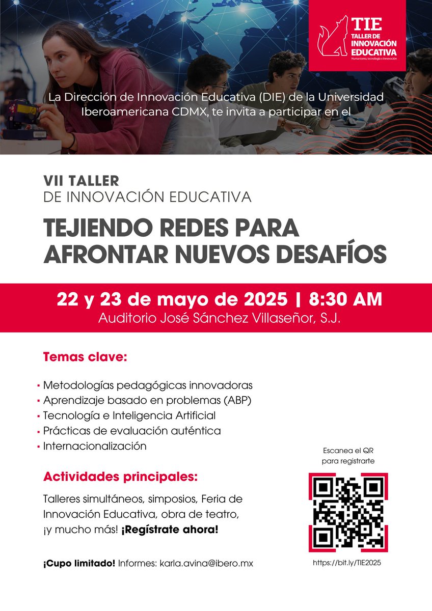 📅 ¡Aparten la fecha, #LasYLosLobos!  

Si les apasiona la educación, no se pierdan este taller donde explorarán herramientas y metodologías que prometen revolucionar el sector. 🎓✨

🗓️ 22 y 23 de mayo.

¡Nos vemos ahí, comunidad IBERO! 🐾