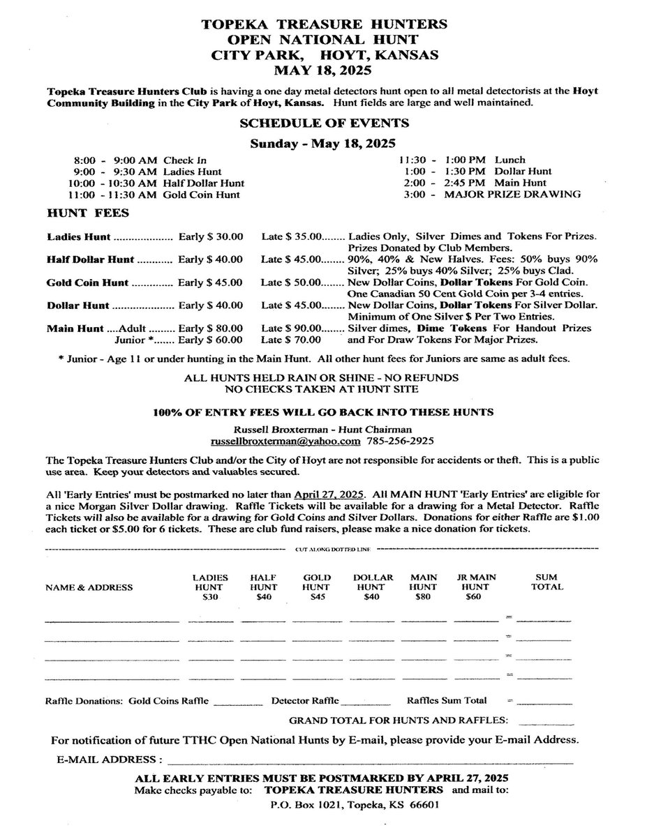 The Date is set for the 2025 Topeka Treasure Hunt, this club puts on an amazing hunt! Highly recommended!