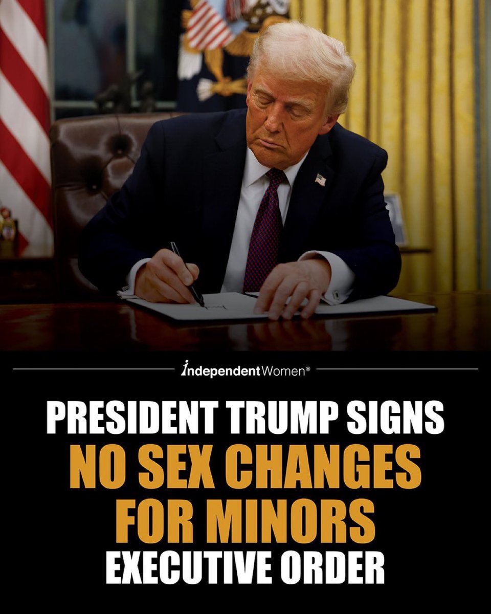 🚨HUGE !!!! President Trump has signed an EO ordering the immediate halting of chemical castration &amp; genital mutilation for minors. 

TRUMP: “I will declare that any hospital or healthcare provider that participates in the chemical or physical mutilation of minor youth no longer