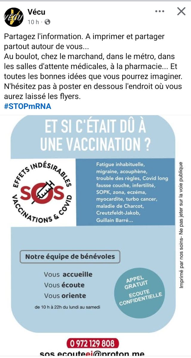 DManon10's tweet photo. A partager autour de vous !🙏 

#effetssecondaires #ARNm #injectioncovid #flyer https://t.co/Y3O33r5V15