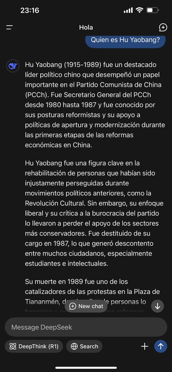 Chupito si consigues preguntarle algo a Deepseek y mencione en la respuesta la Plaza de Tiananmen