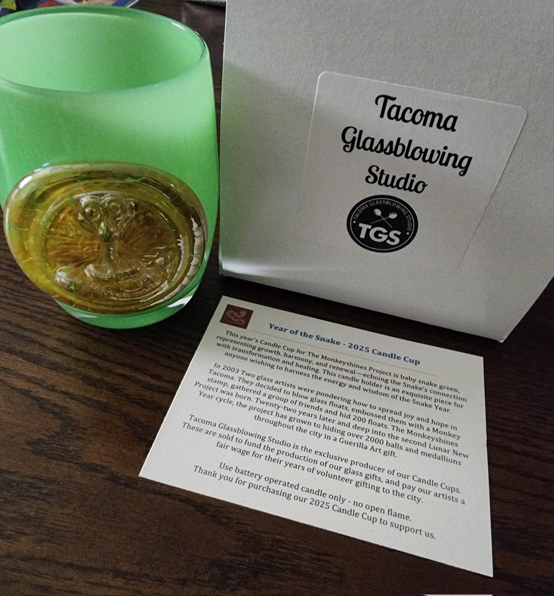 Looking4aShine's tweet photo. It's almost time for #monkeyshines2025 !!

Got our 2025 Year of the Snake Candlecup to commemorate another year of Gabe and I hunting for some glass. All while exploring the hidden gems of this city and picking up some trash. 🐍 https://t.co/0gxm344zWI