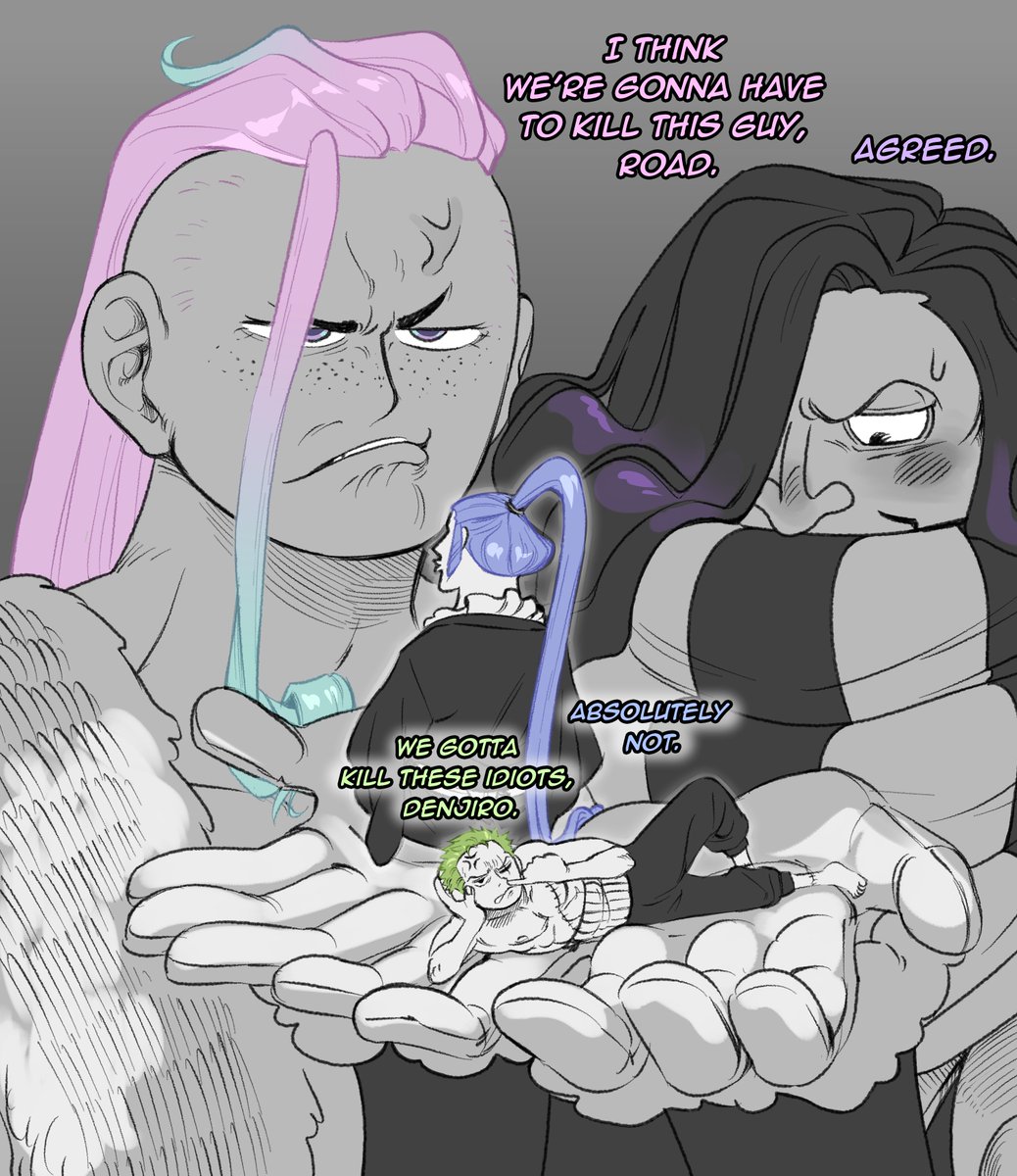 SnuggleFloofles's tweet photo. I feel like none of them really know what a double date means, so they think they gotta date each other...! With two very possessive partners in the mix, tension rises💥
#zoro #denjiro #zojiro #roadonepiece #groad #ocart https://t.co/p7mvehvAdY