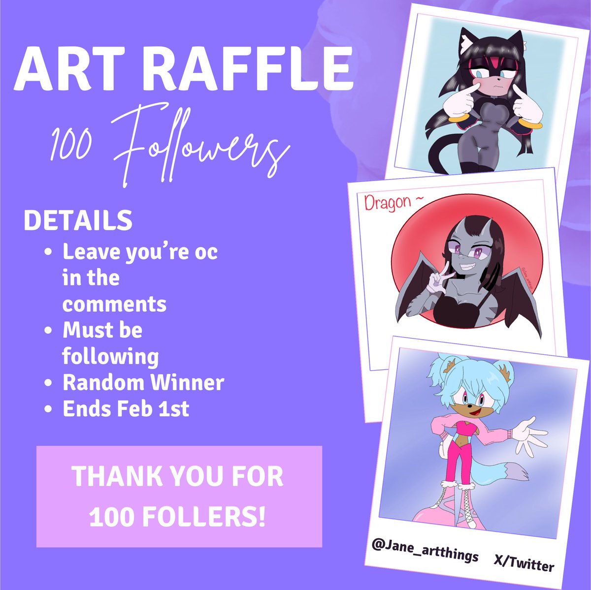 Hello everyone!! I’m shocked to see over 100 of you here! I never thought so many people would love Tundra as much as I do! I want to give back and say thank you for the support by holding an art raffle💜🤍