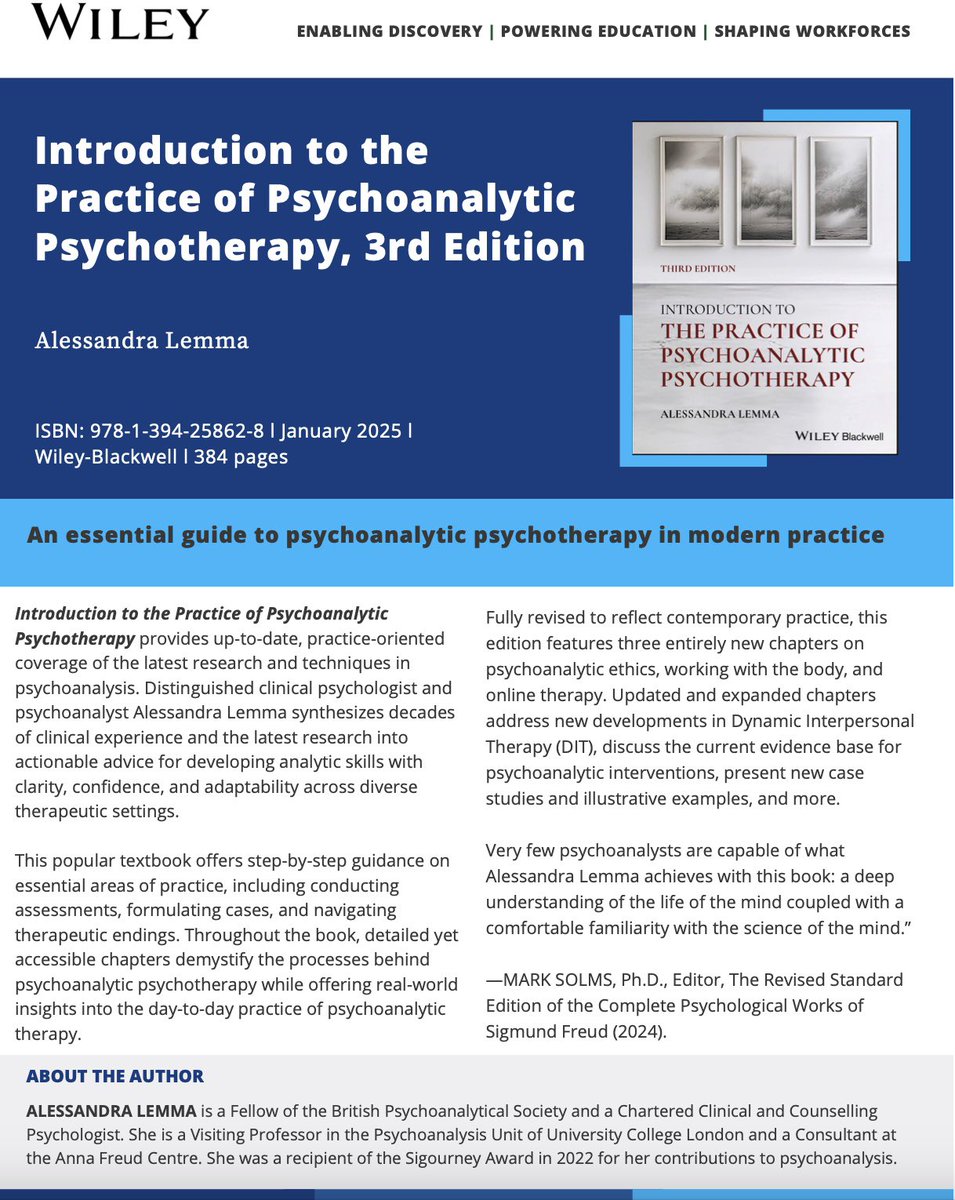 I want to thank all my colleagues and students past and present for their ongoing support of my textbook: An Introduction to Psychoanalytic Psychotherapy that I first wrote over twenty years ago. The Third Edition, containing several new chapters, came out this week.