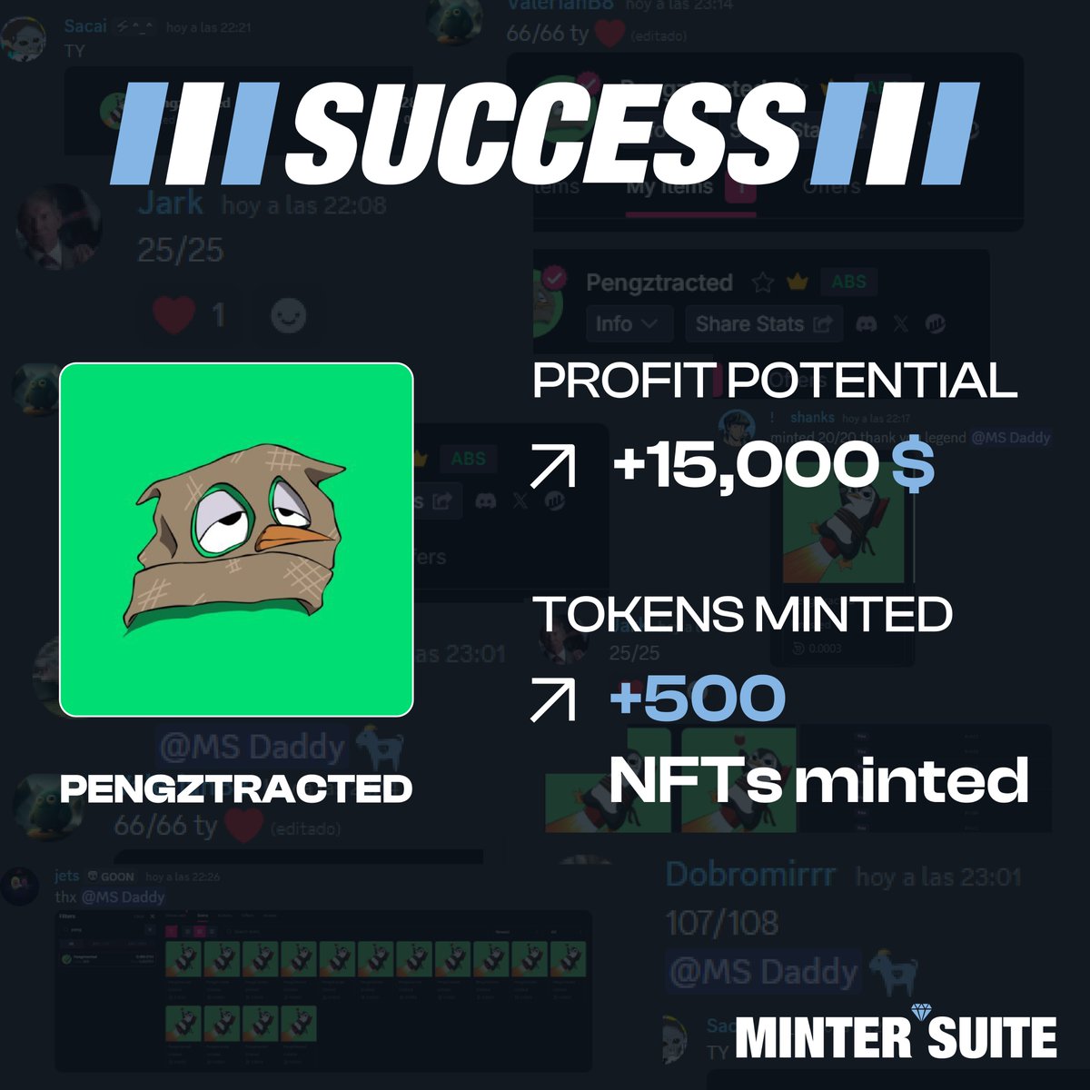 Abstract drops are no problem for us.
FREE profit printed from Pengztracted to our users💸 
Now Available to Minter Suite NFT holders &amp; Minter Suite Lite 🔥

To celebrate we will be giving away 0.1 ETH to a lucky person that Likes &amp; RTs this post ❤️