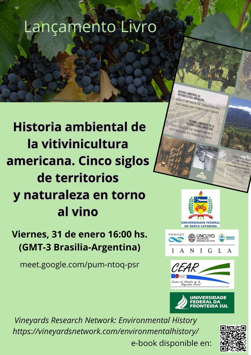 BoletinG's tweet photo. El próximo viernes 31 de enero a las 16hs (Arg.) se realizará la presentación del libro “Historia ambiental de la vitivinicultura americana”. Pueden bajar el libro completo desde el siguiente link: https://t.co/0ET0qgM6bV
#Vineyards Research Network: Environmental History https://t.co/t17CyBNOCM