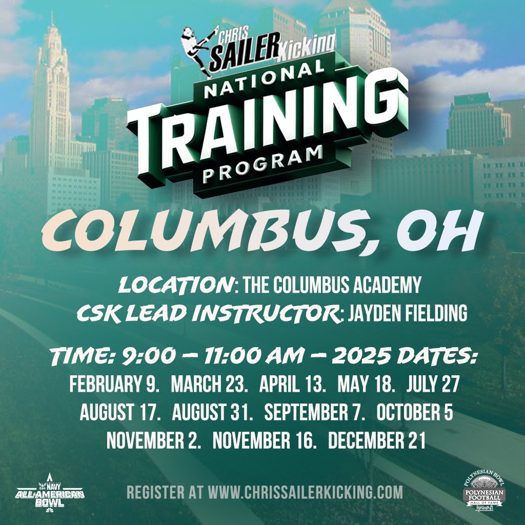 Can’t wait for the opportunity to train the next generation of kickers!

Full 12 Session Program:

campscui.active.com/orgs/ChrisSail…

6 Session Bundle Package:

campscui.active.com/orgs/ChrisSail…

3 Session Bundle Package:

campscui.active.com/orgs/ChrisSail…

1st Session (February 9th):

campscui.active.com/orgs/ChrisSail…