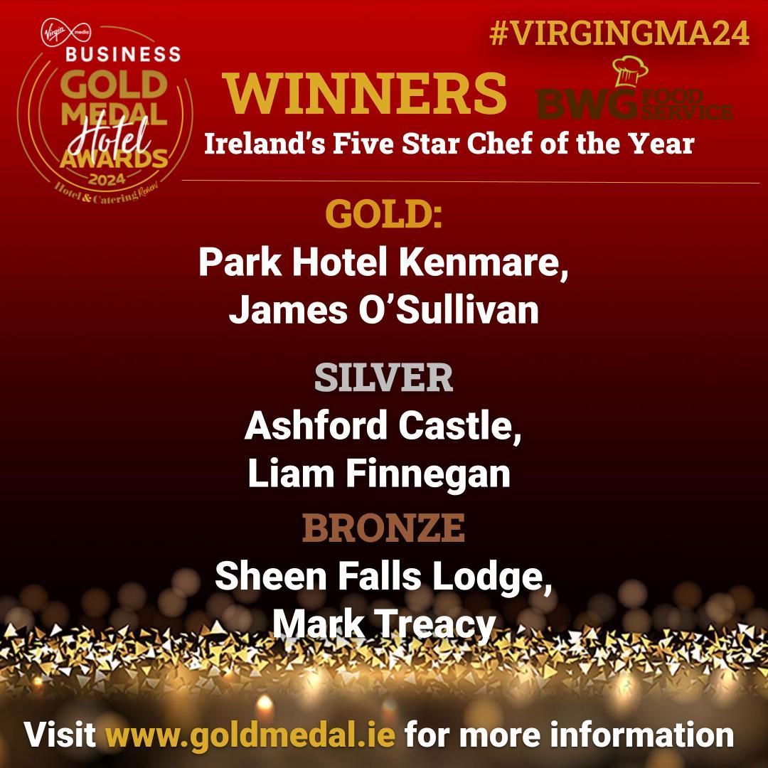 Hotel&CateringReview (@hc_review) on Twitter photo We are delighted to announce the winners of Ireland's Five Star Chef of the Year, proudly sponsored by <a href="/BWGFoodservice/">BWGFoodservice</a>
<a href="/parkkenmare/">Park Hotel Kenmare</a>
<a href="/ashfordcastle/">Ashford Castle</a>
<a href="/SheenFalls/">Sheen Falls Lodge</a>
Click here to see full list of winners buff.ly/4jqoZJJ
#VIRGINGMA24 We are delighted to announce the winners of Ireland's Five Star Chef of the Year, proudly sponsored by <a href="/BWGFoodservice/">BWGFoodservice</a>
<a href="/parkkenmare/">Park Hotel Kenmare</a>
<a href="/ashfordcastle/">Ashford Castle</a>
<a href="/SheenFalls/">Sheen Falls Lodge</a>
Click here to see full list of winners buff.ly/4jqoZJJ
#VIRGINGMA24