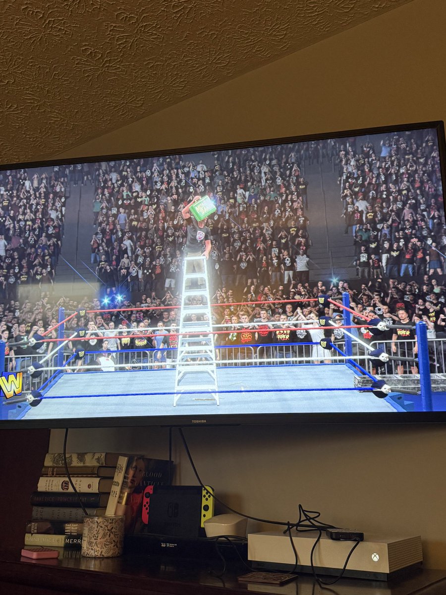 chefcain's tweet photo. @ShannonTheDude just beat me,Roman reigns, the usos, the hurricane booker t, and Gunther in a money in the bank ladder match ! https://t.co/jbDE73SSKV