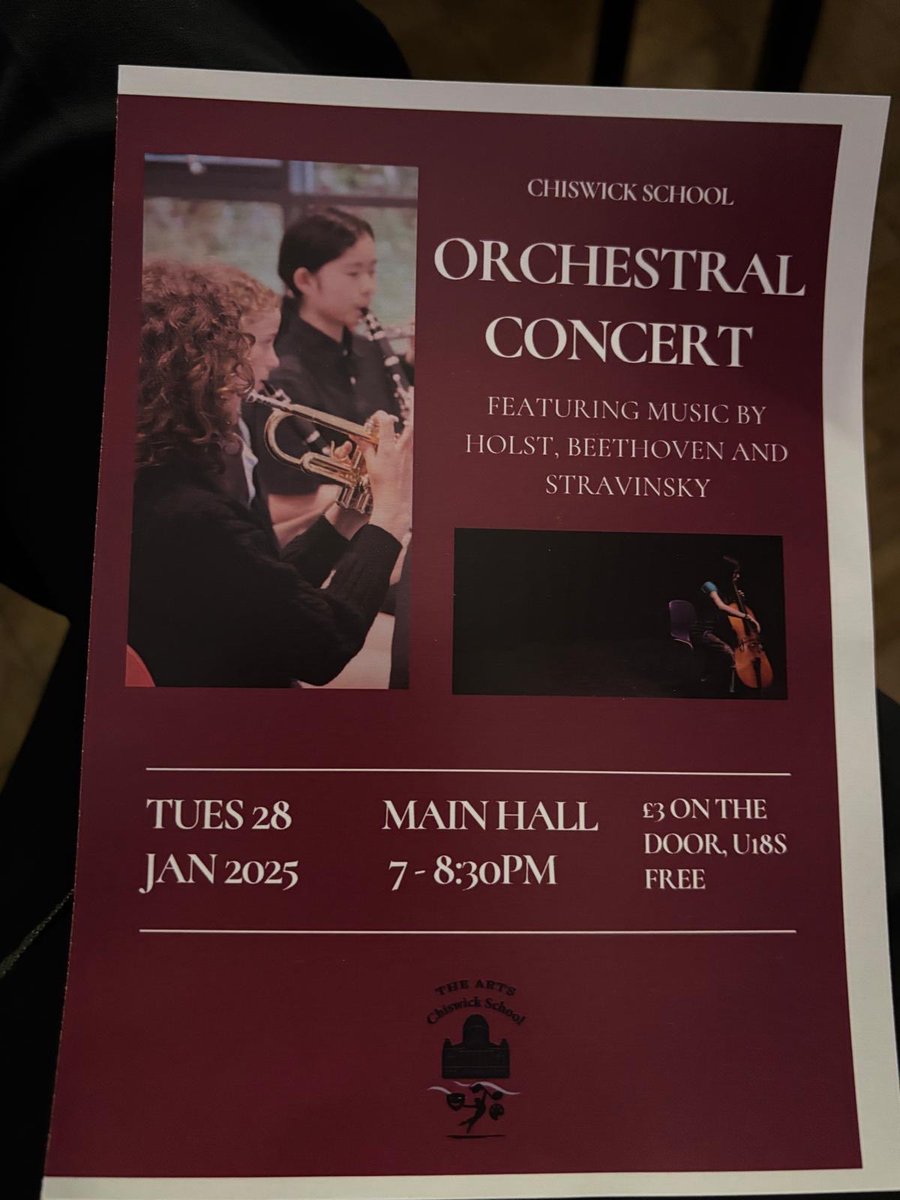 ChiswickSchool's tweet photo. Wonderful evening of orchestral music @chiswickschool tonight. We are so proud of the students - making music &amp; making friends - we even have bassoons! Thanks to the incredible PTA who fundraise to help us make music so accessible &amp; also @HounslowMusic for all their support! 🎶 https://t.co/hYQh99HBJd