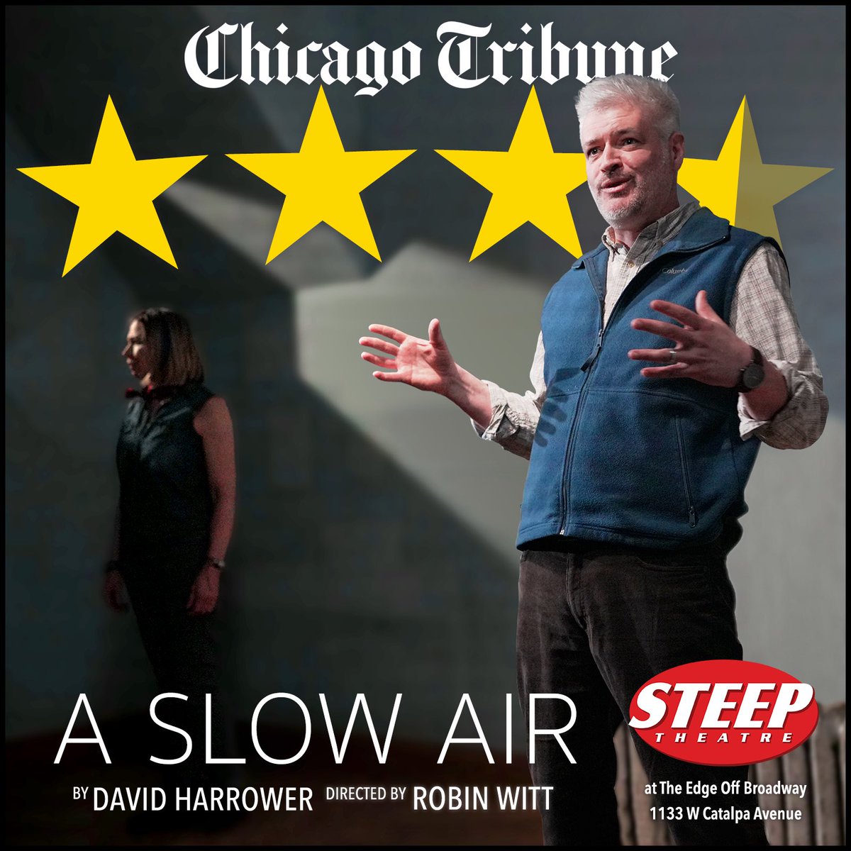 “I’ve not been able to shake it since I walked out of Steep’s door...[Thulin and Moore] are excellent here under Robin Witt’s careful direction.” - Chris Jones, <a href="/chicagotribune/">Chicago Tribune</a> | Grab your tickets - bit.ly/aslowair #chicagotheater #chicago