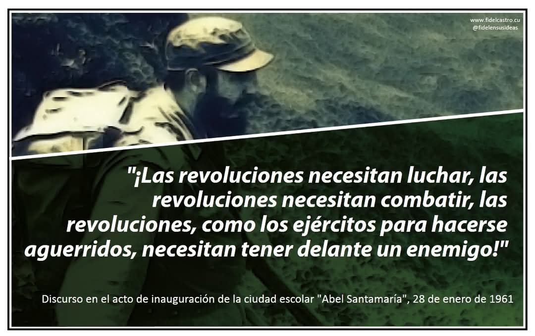 ¡Las revoluciones necesitan luchar, las revoluciones necesitan combatir, las revoluciones, como los ejércitos para hacerse aguerridos, necesitan tener delante un enemigo!"  
En la historia un día como hoy: 28 de enero de 1961.
#Avilmat <a href="/PaulinoPrezVie1/">Paulino Pérez Viera</a> #LatirAvileño <a href="/Emp_Avilmat/">Empresa Materiales de Construcción Ciego de Ávila</a>