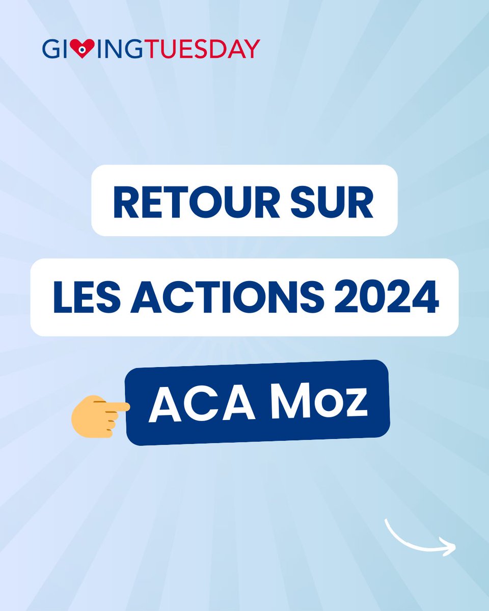 GivingTuesdayFr's tweet image. 🌍 L'association ACA Moz s'engage au quotidien pour offrir un avenir meilleur aux enfants vulnérables au Mozambique.
🔎 Pour le #GivingTuesday 2024, l’association a lancé une collecte de dons ciblés.
👉 Faites un don ici : helloasso.com/associations/a…
#solidarité #générosité