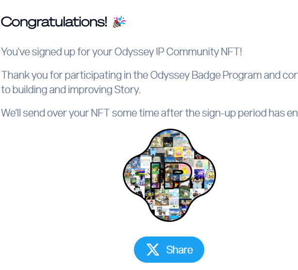 Seewaant's tweet photo. I just signed up for @StoryProtocol's Odyssey Community IP NFT!

Hold any Odyssey Badges? Get yours! https://t.co/mpevN596ke