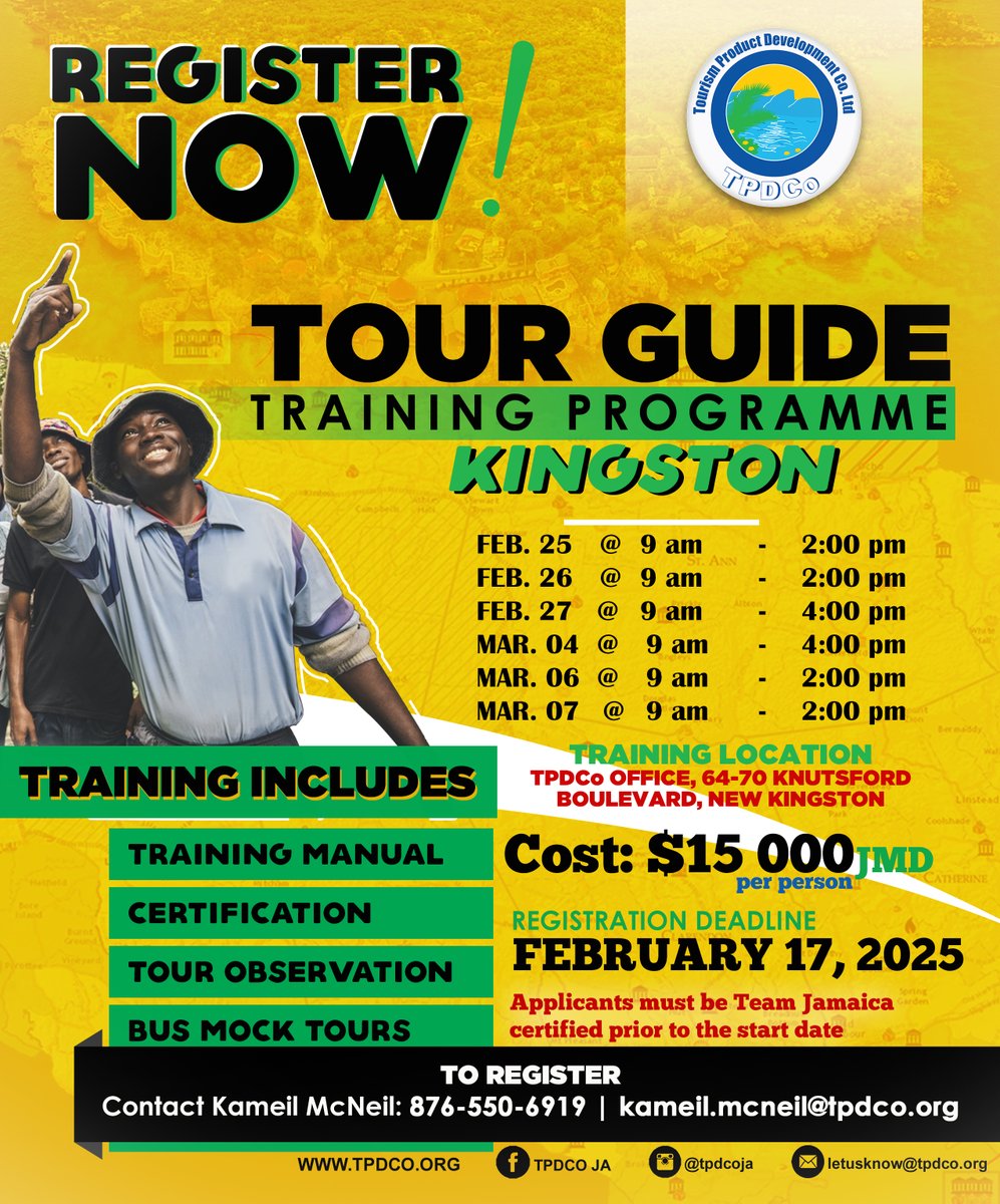 tpdcoja's tweet image. Join us in Kingston for an immersive Tour Guiding training!

🗓️ Training Dates:
• Feb. 25
• Feb. 26
• Feb. 27
• Mar. 04
• Mar. 06
• Mar. 07

Sharpen your skills and share your passion for exploration! 🚶🏽‍♀️🚶🏞️

#tourguidetraining #kingston #explorewithus #tourguiding…
