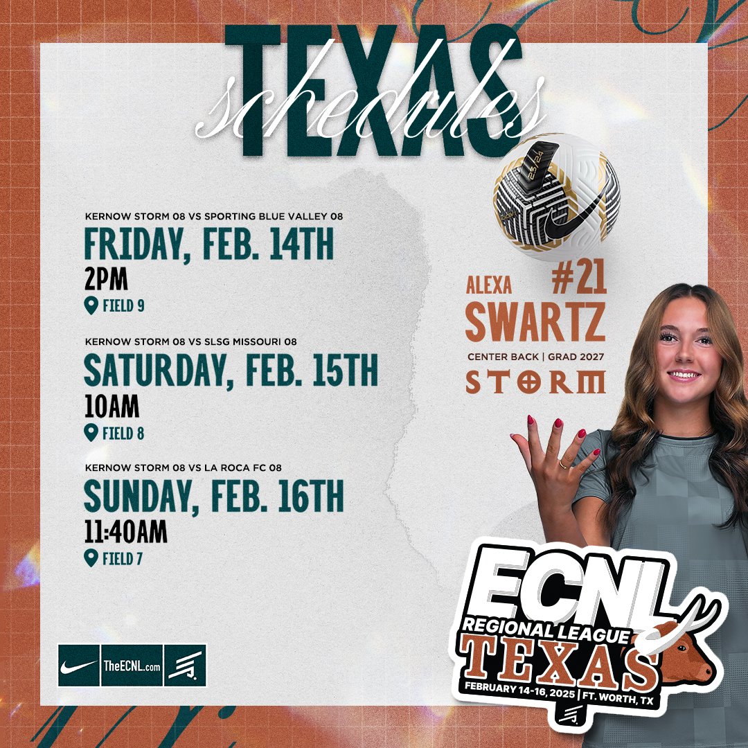 Alexa Swartz (@alexaswartz08) on Twitter photo Just over 2 weeks until the Texas <a href="/ECNLgirls/">ECNL Girls</a> showcase!
<a href="/Storm08G/">Kernow Storm 08G</a>
<a href="/PrepSoccer/">Prep Soccer ⚽️</a>
<a href="/PrepSoccerTX/">Prep Soccer Texas</a>
<a href="/TheSoccerWire/">SoccerWire</a>
<a href="/ImYouthSoccer/">ECNL/GA/Recruiting/College Soccer</a>
<a href="/ImCollegeSoccer/">College Soccer Truth ™</a>
<a href="/TopDrawerSoccer/">TopDrawerSoccer</a>
@NCSASoccer Just over 2 weeks until the Texas <a href="/ECNLgirls/">ECNL Girls</a> showcase!
<a href="/Storm08G/">Kernow Storm 08G</a>
<a href="/PrepSoccer/">Prep Soccer ⚽️</a>
<a href="/PrepSoccerTX/">Prep Soccer Texas</a>
<a href="/TheSoccerWire/">SoccerWire</a>
<a href="/ImYouthSoccer/">ECNL/GA/Recruiting/College Soccer</a>
<a href="/ImCollegeSoccer/">College Soccer Truth ™</a>
<a href="/TopDrawerSoccer/">TopDrawerSoccer</a>
@NCSASoccer