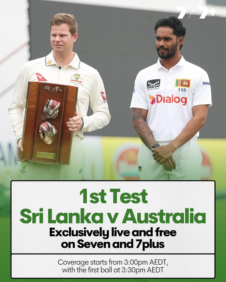 It was a scary one whole day between cricket series on Seven and 7plus, but we're back!

The first #SLvAUS Test begins today and our exclusive coverage starts at 3:00pm AEDT 🙌