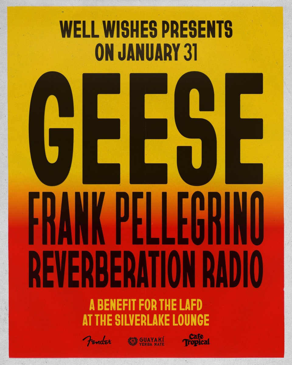Geese (@geese_band) on Twitter photo LA benefit show this Friday. All proceeds go to the <a href="/LAFDFoundation/">LAFD Foundation</a> ❤️
Limited tix available here: shorturl.at/H3Vhd LA benefit show this Friday. All proceeds go to the <a href="/LAFDFoundation/">LAFD Foundation</a> ❤️
Limited tix available here: shorturl.at/H3Vhd