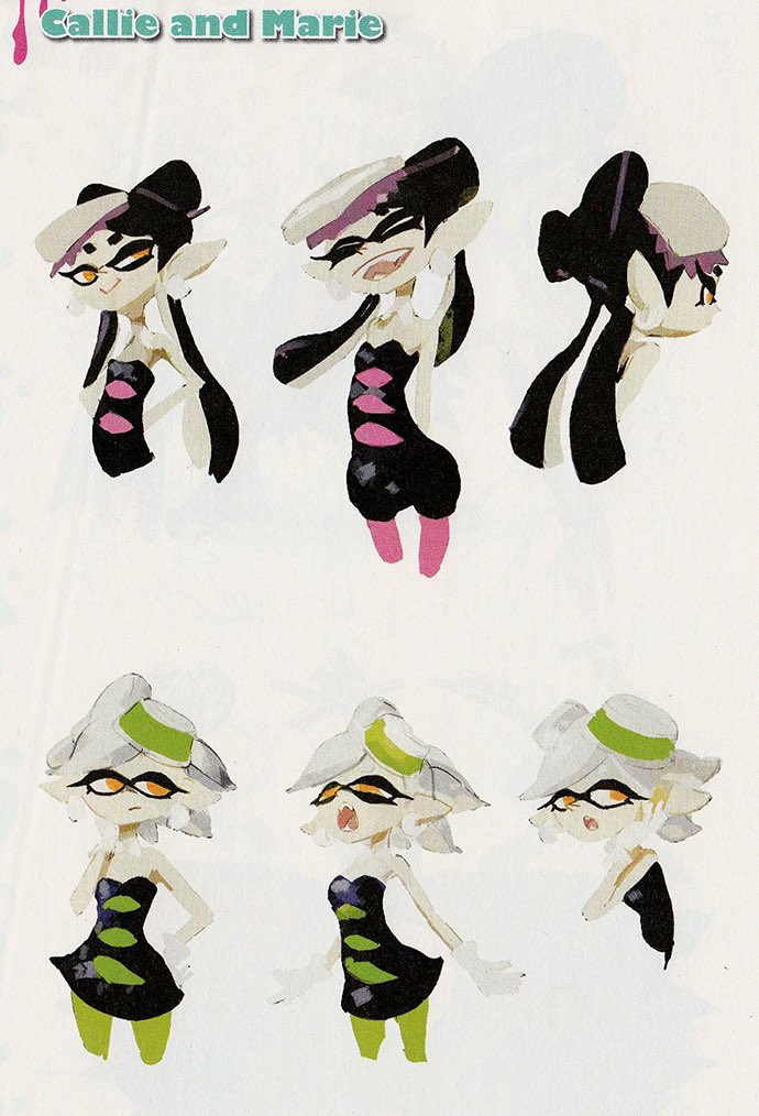 dailysquidsis's tweet photo. Concept art of the Squid Sisters 🩷💚 https://t.co/FU5CRqoDKs