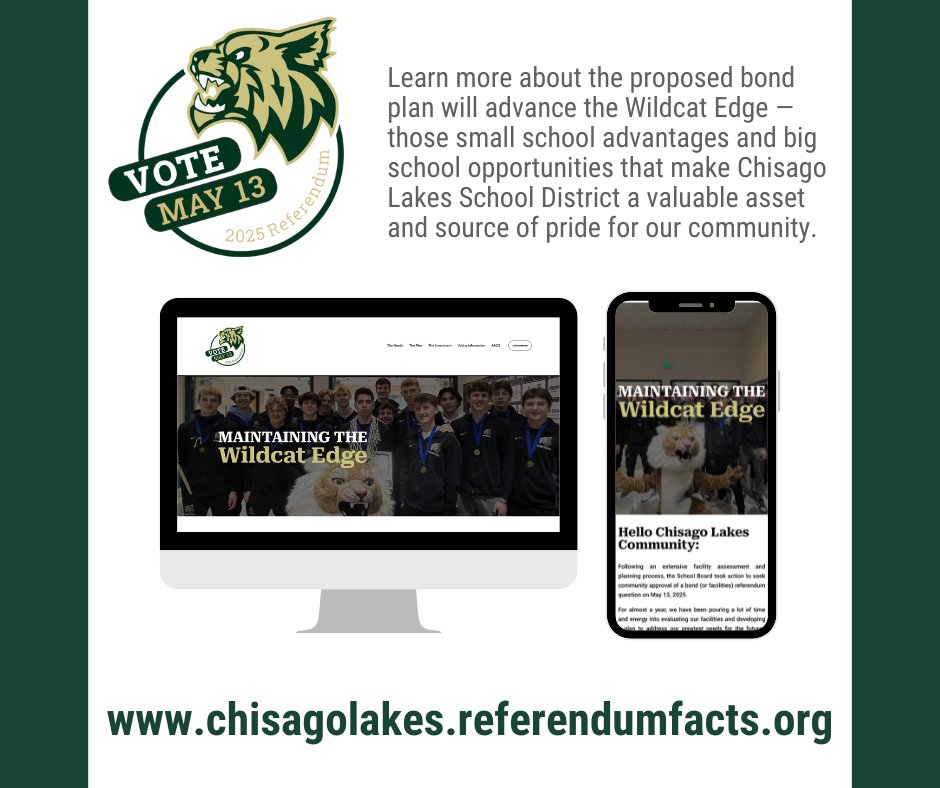 Introducing ChisagoLakes.ReferendumFacts.Org - a dedicated website for the Chisago Lakes School District's proposed bond for safety and security updates as well as deferred maintenance needs. 

Visit the website for details on the May 2025 referendum.