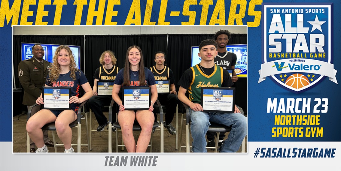 San Antonio Sports (@sa_sports) on Twitter photo Tune into <a href="/ksatnews/">KSAT 12</a> at 10 PM tonight & meet <a href="/bhsorangeball/">BrandeisGirlsHoops</a> <a href="/Abby_Burdette2/">Abigail burdette</a> & <a href="/miaaramos_/">Mia Ramos</a>, @holmeshuskybb @Joseph_15, @brennan_bball <a href="/camden21cowgill/">Camden Cowgill</a> & <a href="/K1ngFlemings/">Kingston Flemings</a> & <a href="/clarkcougarsbb/">Clark Cougars Basketball</a> <a href="/Kburgan22/">Kristian Burgan</a> who were chosen for the #SASAllStarGame pres. by <a href="/ValeroEnergy/">Valero</a>. Congrats! 🏀 Tune into <a href="/ksatnews/">KSAT 12</a> at 10 PM tonight & meet <a href="/bhsorangeball/">BrandeisGirlsHoops</a> <a href="/Abby_Burdette2/">Abigail burdette</a> & <a href="/miaaramos_/">Mia Ramos</a>, @holmeshuskybb @Joseph_15, @brennan_bball <a href="/camden21cowgill/">Camden Cowgill</a> & <a href="/K1ngFlemings/">Kingston Flemings</a> & <a href="/clarkcougarsbb/">Clark Cougars Basketball</a> <a href="/Kburgan22/">Kristian Burgan</a> who were chosen for the #SASAllStarGame pres. by <a href="/ValeroEnergy/">Valero</a>. Congrats! 🏀