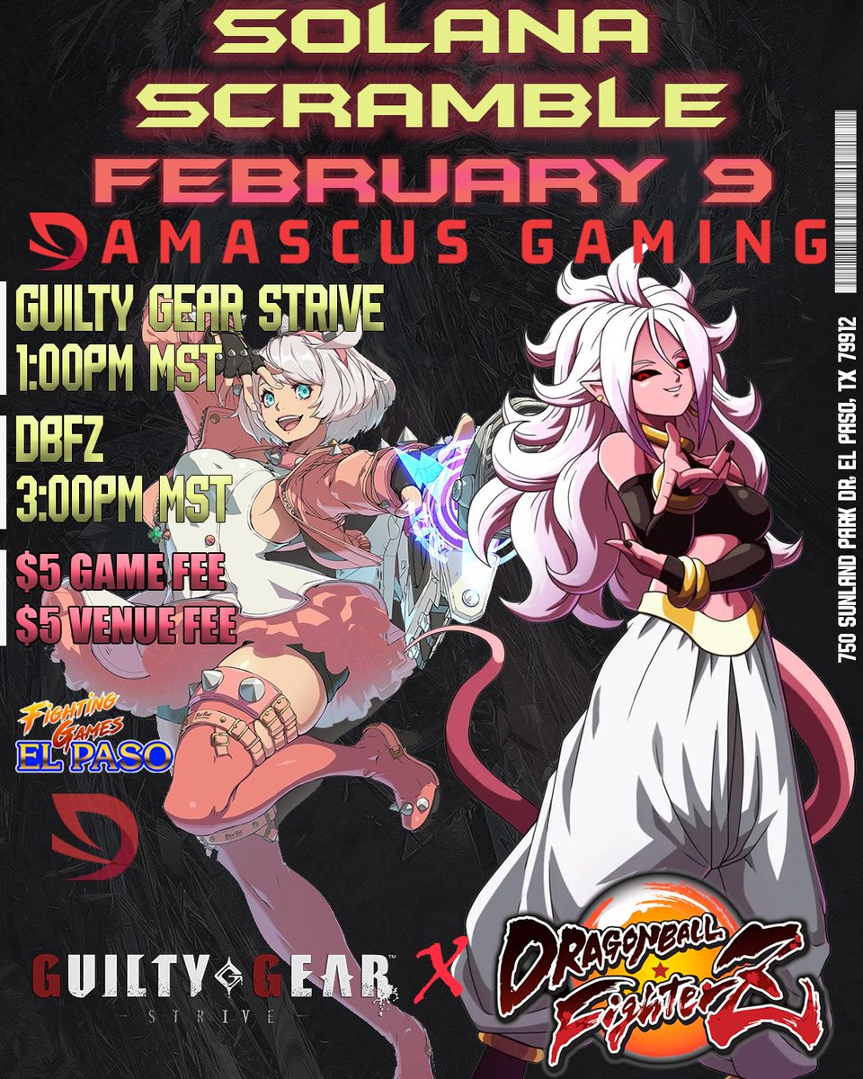 Fighting Games El Paso (@fgeptx) on Twitter photo DBFZ REPEAT ATTACKS <a href="/damascusesports/">Damascus Gaming</a> WITH GGST ON SUNDAY FEB 9! PS4 VERSIONS ON PS5, BRING YOUR OWN CONTROLLERS!!! PRE-REGISTRATION LINK IN REPLIES!!! DBFZ REPEAT ATTACKS <a href="/damascusesports/">Damascus Gaming</a> WITH GGST ON SUNDAY FEB 9! PS4 VERSIONS ON PS5, BRING YOUR OWN CONTROLLERS!!! PRE-REGISTRATION LINK IN REPLIES!!!