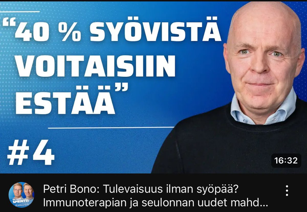 Jyri Engeström (@jyri) on Twitter photo "40% syövistÀ olisi ennaltaehkÀistÀvissÀ," vÀittÀÀ immunoterapian edellÀkÀvijÀ <a href="/FaronPharm/">Faron Pharmaceuticals</a>:in lÀÀketieteellinen johtaja <a href="/BonoPetri/">Petri Bono</a>. <a href="/tikkanenjani/">Jani Tikkanen</a>:n kanssa selvitÀmme PetriltÀ, miten elÀmÀntapavalinnat, tekoÀly ja immunoterapia voivat mullistaa syövÀn ehkÀisyn ja hoidon. Ennen "40% syövistÀ olisi ennaltaehkÀistÀvissÀ," vÀittÀÀ immunoterapian edellÀkÀvijÀ <a href="/FaronPharm/">Faron Pharmaceuticals</a>:in lÀÀketieteellinen johtaja <a href="/BonoPetri/">Petri Bono</a>. <a href="/tikkanenjani/">Jani Tikkanen</a>:n kanssa selvitÀmme PetriltÀ, miten elÀmÀntapavalinnat, tekoÀly ja immunoterapia voivat mullistaa syövÀn ehkÀisyn ja hoidon. Ennen