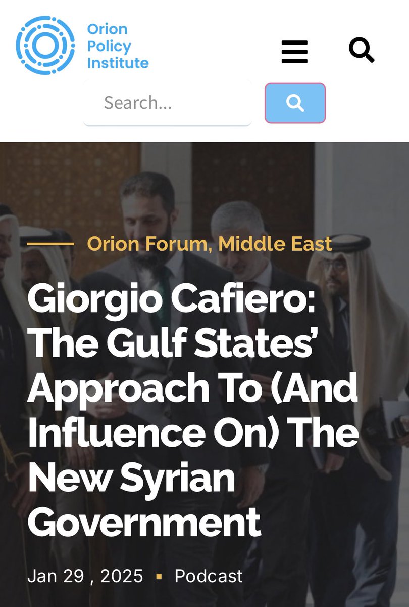 Ho avuto il piacere di parlare con <a href="/MFurlanBuckl/">Dr Marta Furlan</a> di <a href="/OrionPolicyIns/">Orion Policy Institute</a>. Il nostro dialogo ha affrontato le problematiche delle monarchie del Golfo e il nuovo governo di Damasco. 

orionpolicy.org/giorgio-cafier…