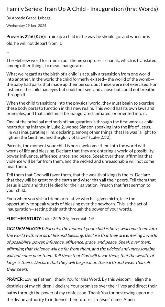 Good morning.
Here’s the devotional for today.
Family Series: Train Up A Child- Inauguration (First Words).
