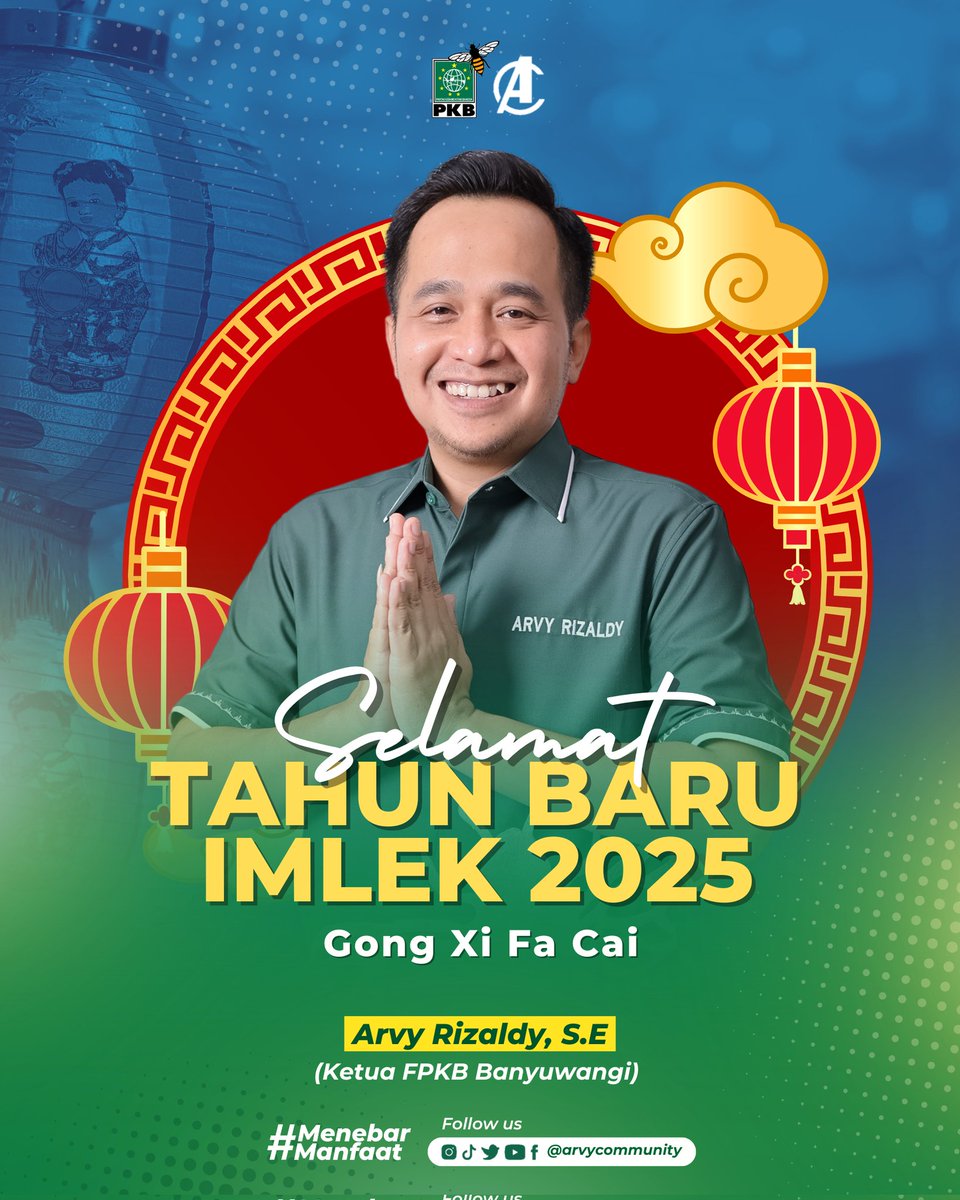 ArvyCommunity's tweet photo. Selamat tahun baru Imlek 2576 Kongzili kepada teman-teman Tionghoa yang merayakan 🎉

Semoga tahun ini membawa keberkahan, kebahagiaan, dan kesuksesan bagi kita semua. 

#GongXiFaCai #tahunbaruimlek2025 #MenebarManfaat #ArvyCommunity #banyuwangi  #fpkb #pkb #fraksipkbbanyuwangi https://t.co/LHCK9BYmjX