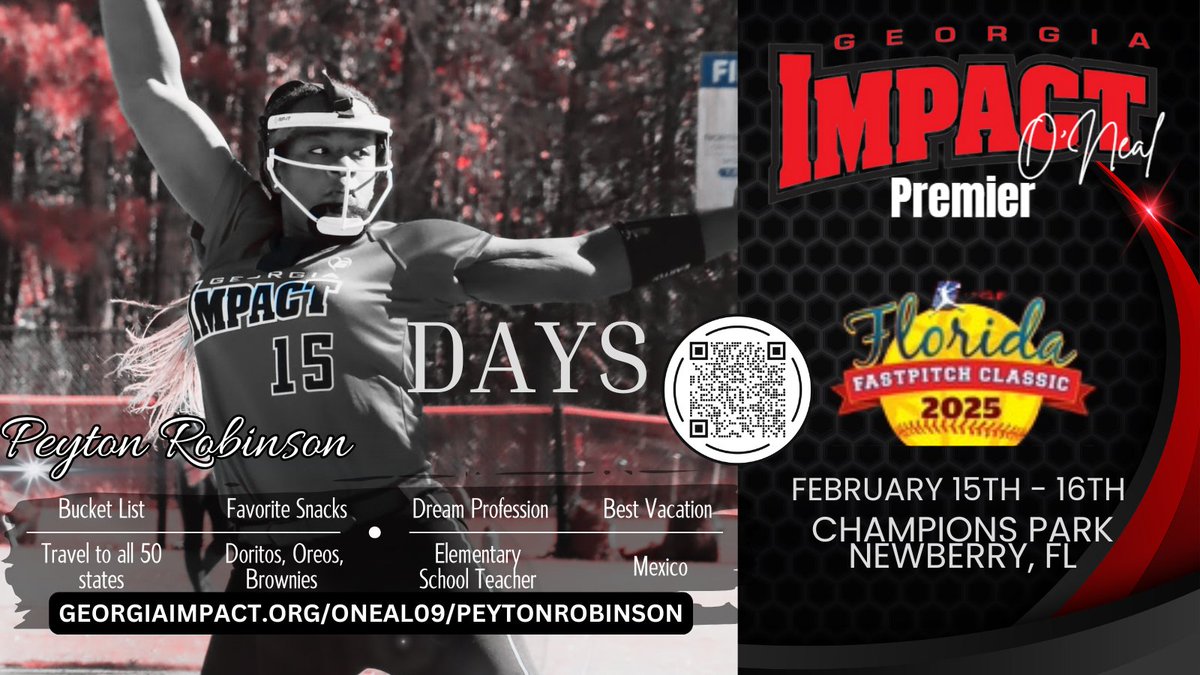 Did you know the #15 is considered lucky in some cultures, representing harmony and balance;  The same could be said for our #15 Peyton Robinson
#meetourplayers #countdown #flfastpitchclassic2025 #playpgf #seasonopener 
georgiaimpact.org/oneal09/peyton…