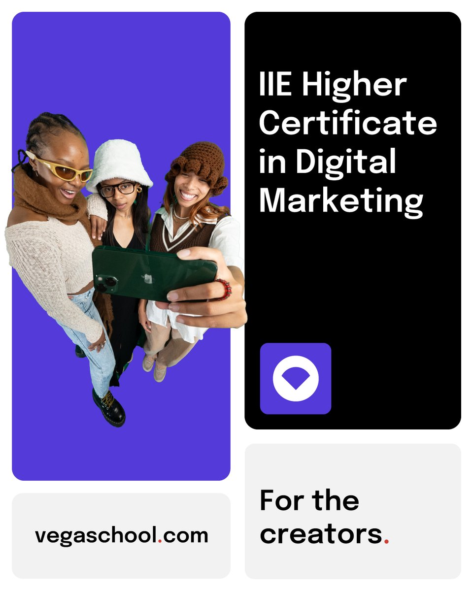 VegaSchool's tweet photo. If you didn’t get the marks for a degree, don’t accept the status quo. 😏 

Apply for one of the IIE Higher Certificates.A higher certificate at IIE-Vega is a smart springboard into a degree. 🚀
2025 Registration is now open. ✌️

Click here: https://t.co/xCZzF1BK8H https://t.co/vlKLeCPNHQ