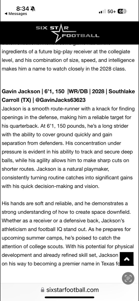 Gavinjacks63623's tweet photo. Thanks for the write up @sixstarfootball 
@TheUCReport @PrepRedzoneTX @TXTopTalent @2LiveCraig @Marchen44 @drobalwayzopen https://t.co/7OYCtTYs9h