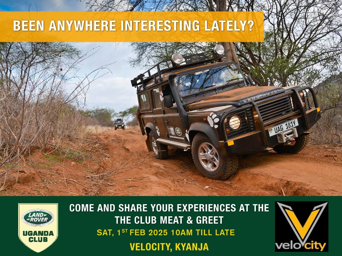 BlazeUGX's tweet image. 🚙🔥 The Land Rover Uganda Club's Meat & Greet is ON! 🔥🚙
Join us at Velocity Bar & Grill this weekend @LandRoverUganda