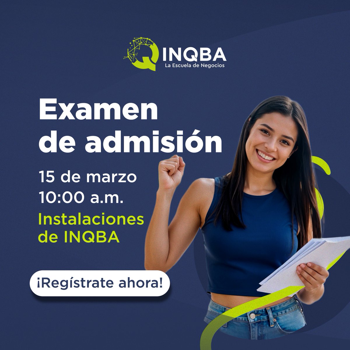 Tu camino profesional te espera en INQBA. Regístrate ahora para realizar el examen de admisión y forma parte de la próxima generación de emprendedores que transformarán el país. 

#INQBA#ADNEmpresarial #EscuelaDeNegocios#puebla
