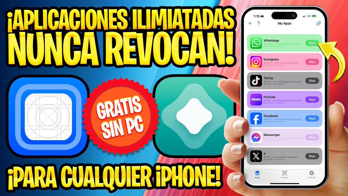 ✅ TUTORIAL PARA INSTALAR AL FIN ILIMITADAS APLICACIONES #IPA PERMANENTES Y CON TU PROPIO #APPLEID⚡️

🎥 youtu.be/4Twxd_8CPgo

📲 #LiveContainer burla el límite que establece #Apple para instalar máximo 3 aplicaciones 🔓

📌 Método demostrado paso a paso usando #AltStore ✨