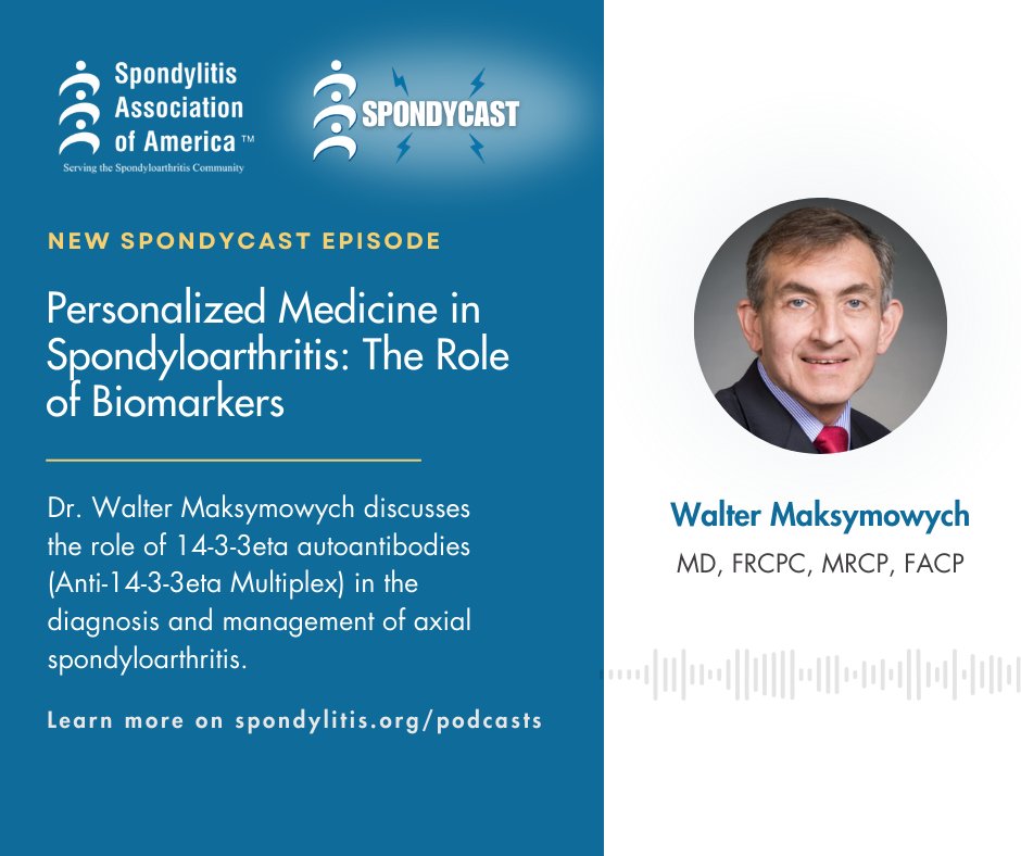 Excited to see Dr. <a href="/WalterMaks/">Walter Maksymowych</a>  featured on <a href="/Spondylitis/">Spondylitis.org</a> Association of America’s  Spondycast! He discusses how 14-3-3eta autoantibodies (Anti-14-3-3eta Multiplex) are advancing axSpA diagnosis and management. #AxSpA #SAA

Listen here: spondylitis.org/podcasts/episo…