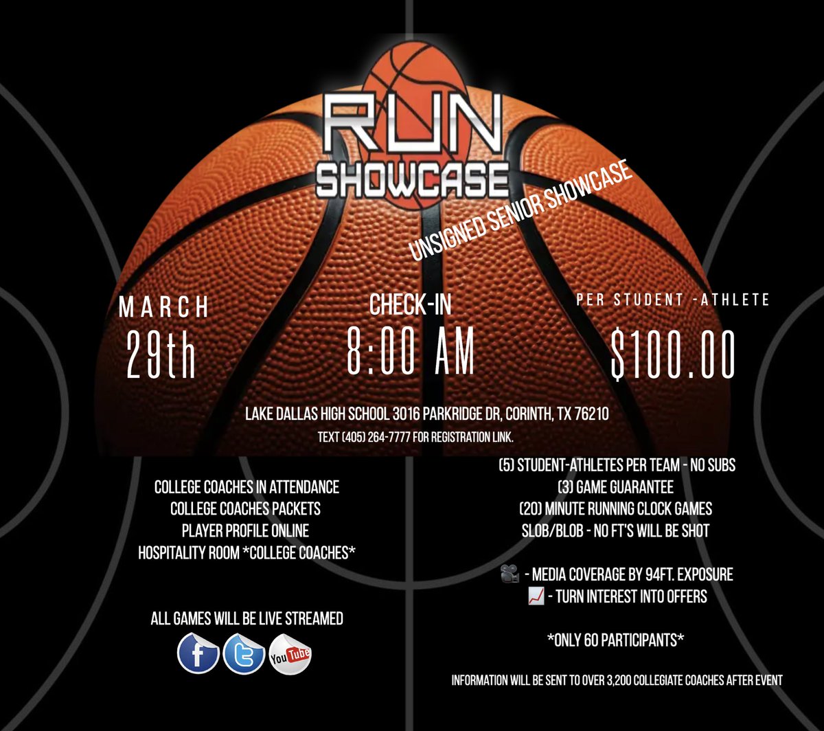 94FT. Exposure (@94ftexposure) on Twitter photo Are you an unsigned senior looking for an opportunity to play in front of regional NCAA D2, NAIA, & JUCO coaches. After the event, get your information marketed to over 3,200+ College Coaches. Increase your odds by attending the <a href="/runshowcase/">RUNSHOWCASE</a> Unsigned Senior event in Corinth, TX, Are you an unsigned senior looking for an opportunity to play in front of regional NCAA D2, NAIA, & JUCO coaches. After the event, get your information marketed to over 3,200+ College Coaches. Increase your odds by attending the <a href="/runshowcase/">RUNSHOWCASE</a> Unsigned Senior event in Corinth, TX,