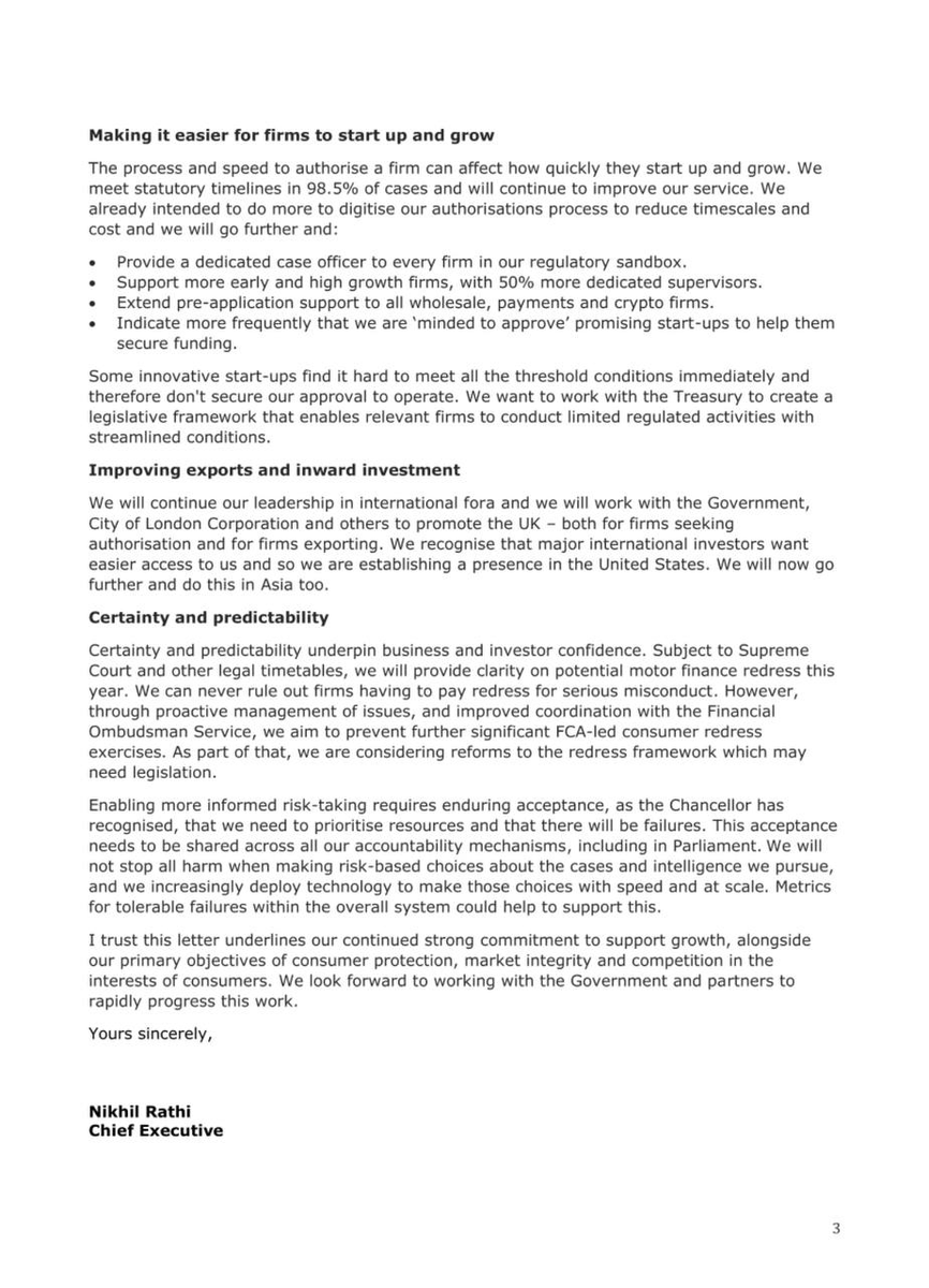 ‼️ Key takeaways for crypto of FCA response to supporting growth (TLDR, good things happening):‼️ 

➡️ Improvements to authorisation process, including (i) providing a dedicated case officer to every firm in the FCA regulatory sandbox (ii) 50% more dedicated supervisors (iii)
