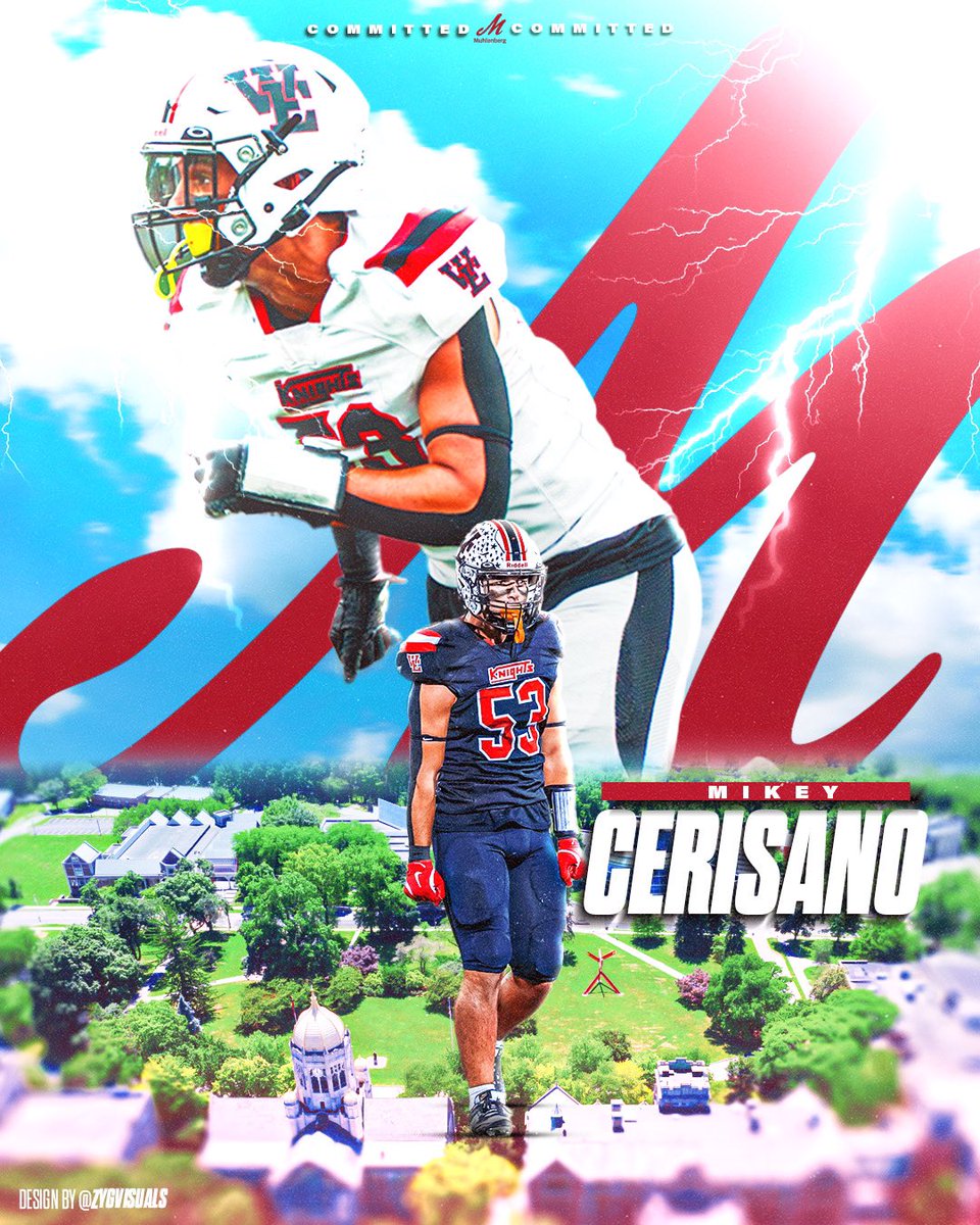 Mikey Cerisano (@mikey_cerisano) on Twitter photo I'm extremely blessed to announce my commitment to Muhlenburg College. Thank you to my family and friends for their never ending support and motivation and thank you Coach Milne and the rest of the staff for believing in me!
<a href="/DigInMules/">Muhlenberg Football</a>
<a href="/TBrownIII/">Trey Brown</a>
<a href="/Coach_Frantz/">Greg Frantz</a>
<a href="/CoachPurk/">Kyle Purkey</a> I'm extremely blessed to announce my commitment to Muhlenburg College. Thank you to my family and friends for their never ending support and motivation and thank you Coach Milne and the rest of the staff for believing in me!
<a href="/DigInMules/">Muhlenberg Football</a>
<a href="/TBrownIII/">Trey Brown</a>
<a href="/Coach_Frantz/">Greg Frantz</a>
<a href="/CoachPurk/">Kyle Purkey</a>