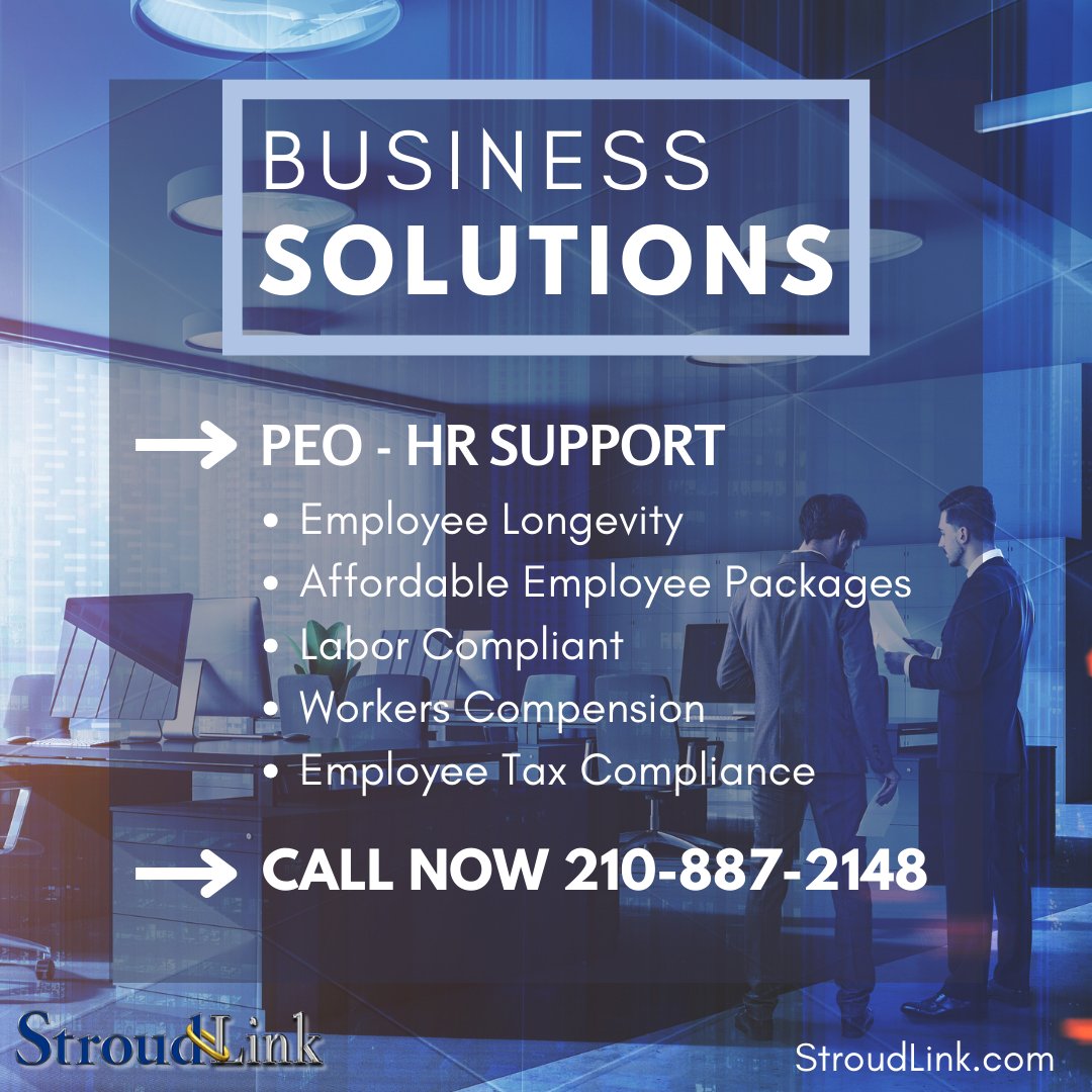 StroudLink's tweet image. Are you feeling overwhelmed with HR work for your company? Call StroudLink Now @ 210-887-2148 We have the perfect solution for you and your employees!
Link in Bio

#GroupHealthCare #EmployeetBenefits #MultiStateEmployees #TaxLaws #HR #HumanResources #PEO #StroudLink