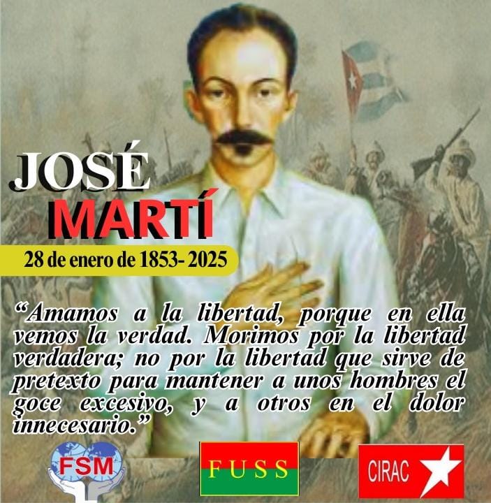 #Salvadoreños Conmemoramos el 172 aniversario del natalicio del prócer #Cubano #JoseMartí y condenamos la agresión imperialista sobre #Cuba <a href="/embacubasalva/">Embajada de Cuba en El Salvador</a> @CubaCentral <a href="/PartidoPCC/">Partido Comunista de Cuba</a> <a href="/Peoples_WFTU/">Federación Sindical Mundial de los pueblos</a>