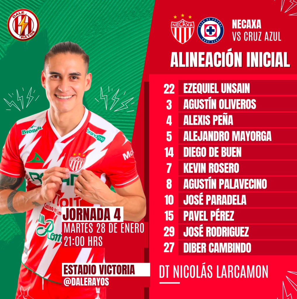 yezsy17381's tweet photo. 🚨| Listo el 11 inicial de Nicolás Larcamon para enfrentar a Cruz Azul. ¡DALE RAYOS!⚡️
Diego De Buen debuta con Club Necaxa.🫡
#necaxa | #dalerayos | #cruzazul https://t.co/G1A2fBRCK3