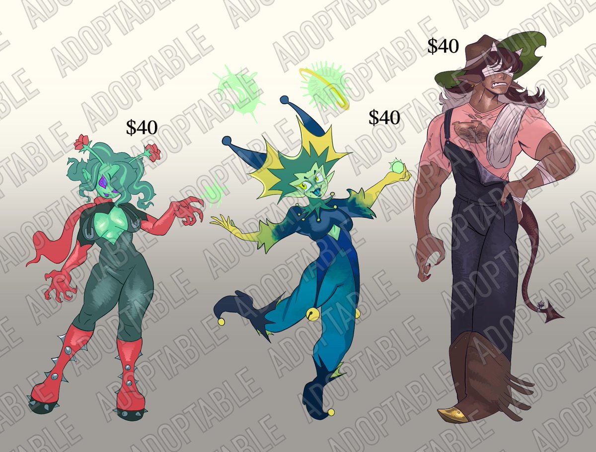 ‼️Alright y'all, I have 3 adopts available for 40 USD‼️

 DM or comment if interested 🥳 

#adoptable #oc