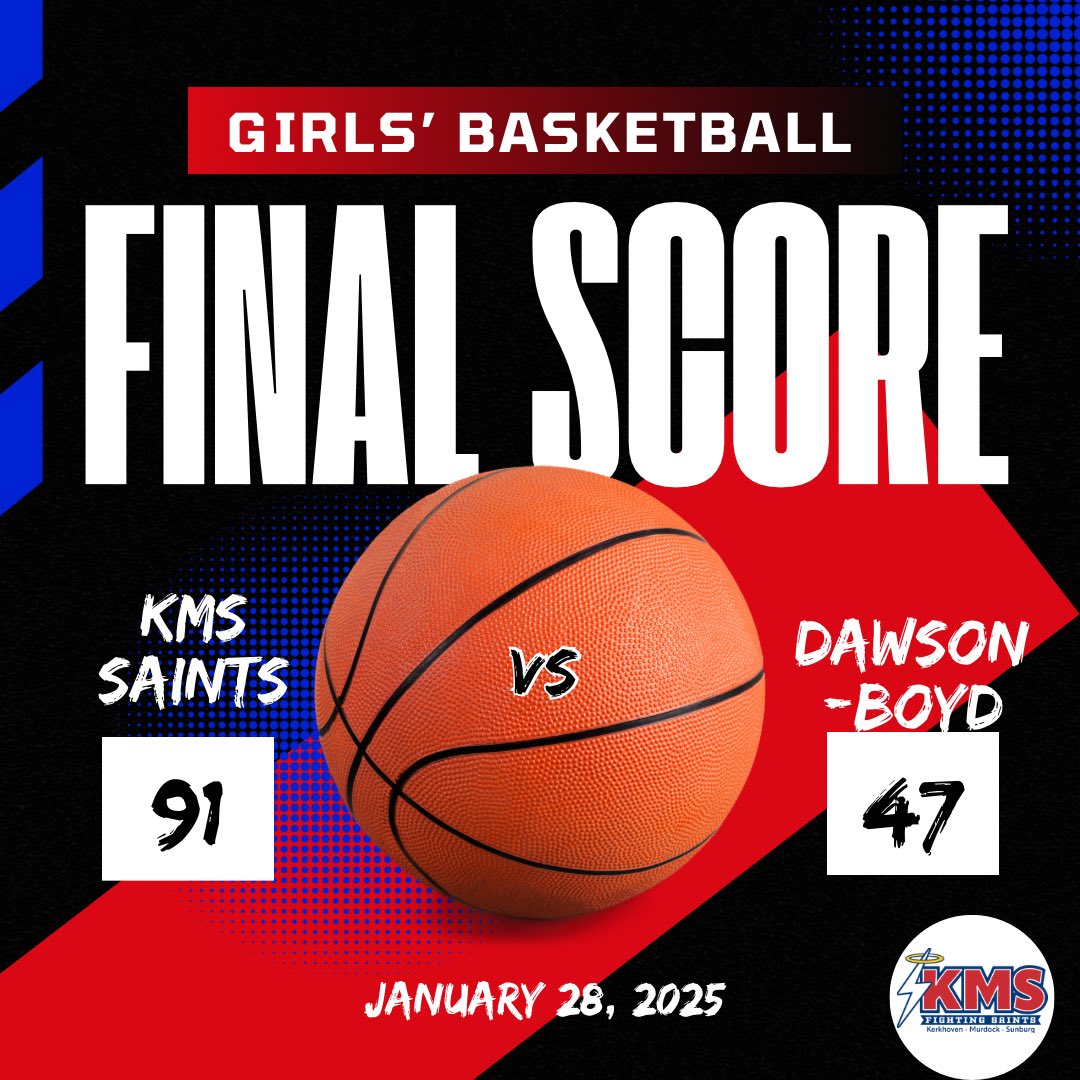KMSsaints's tweet photo. Final
Girls’ Basketball - January 28
#KMSgbb 91 vs @Blackjacks_DB 47
@KMSGBB @MNScoreFeed @MSHSL @WCT_JBrown @wctribTom @WCTsports @MinnesotaScores @MichaelLyneMN https://t.co/cN6JziPwKc