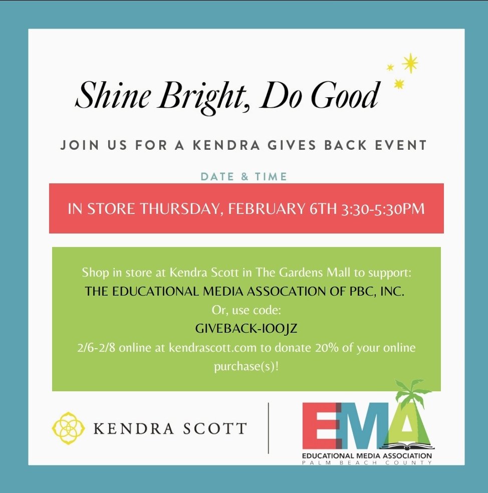 Mark your calendars! Next week <a href="/emapbc/">EMA</a> is holding a social/fundraiser at Kendra Scott. Come shop with a friend or online with the code to support our Educational Media Association!