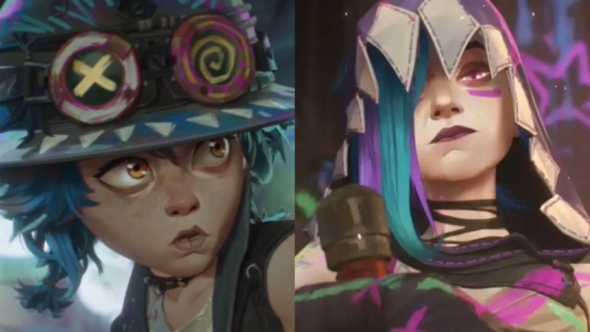 foxiecult's tweet photo. jinx’s final look had references to vi, ekko, and isha cuz surprise surprise!! jinx is a human being that can love multiple people and experience different forms of love, all at the same time! 🤯 https://t.co/JQrhJo9WgI
